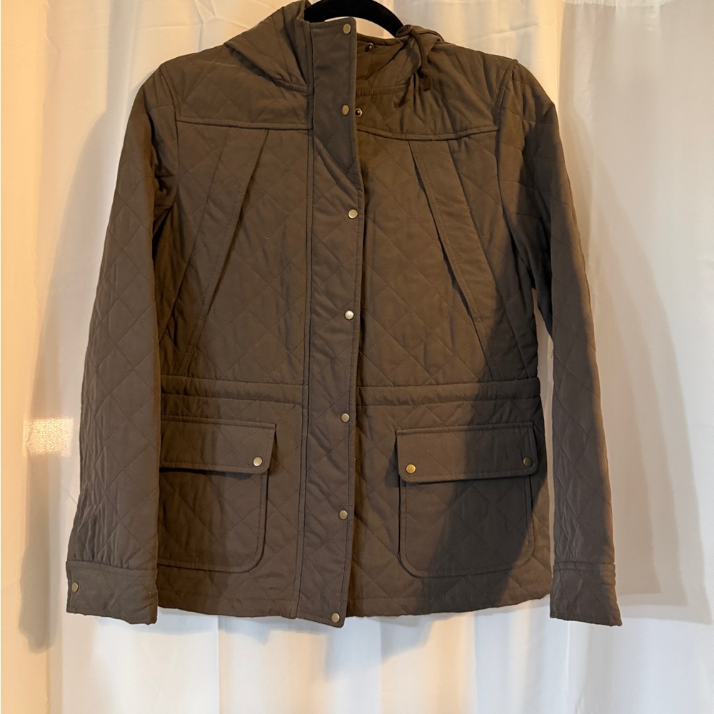 anyFAM Brown Quilted Hooded Jacket Fully Lined Size 2 - Picture 2 of 16
